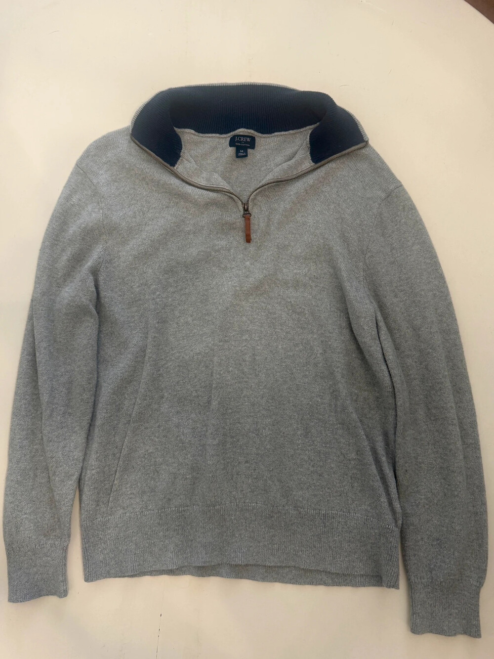 J.Crew Grey Quarter Zip Sweater Pullover 100% Cotton Size M